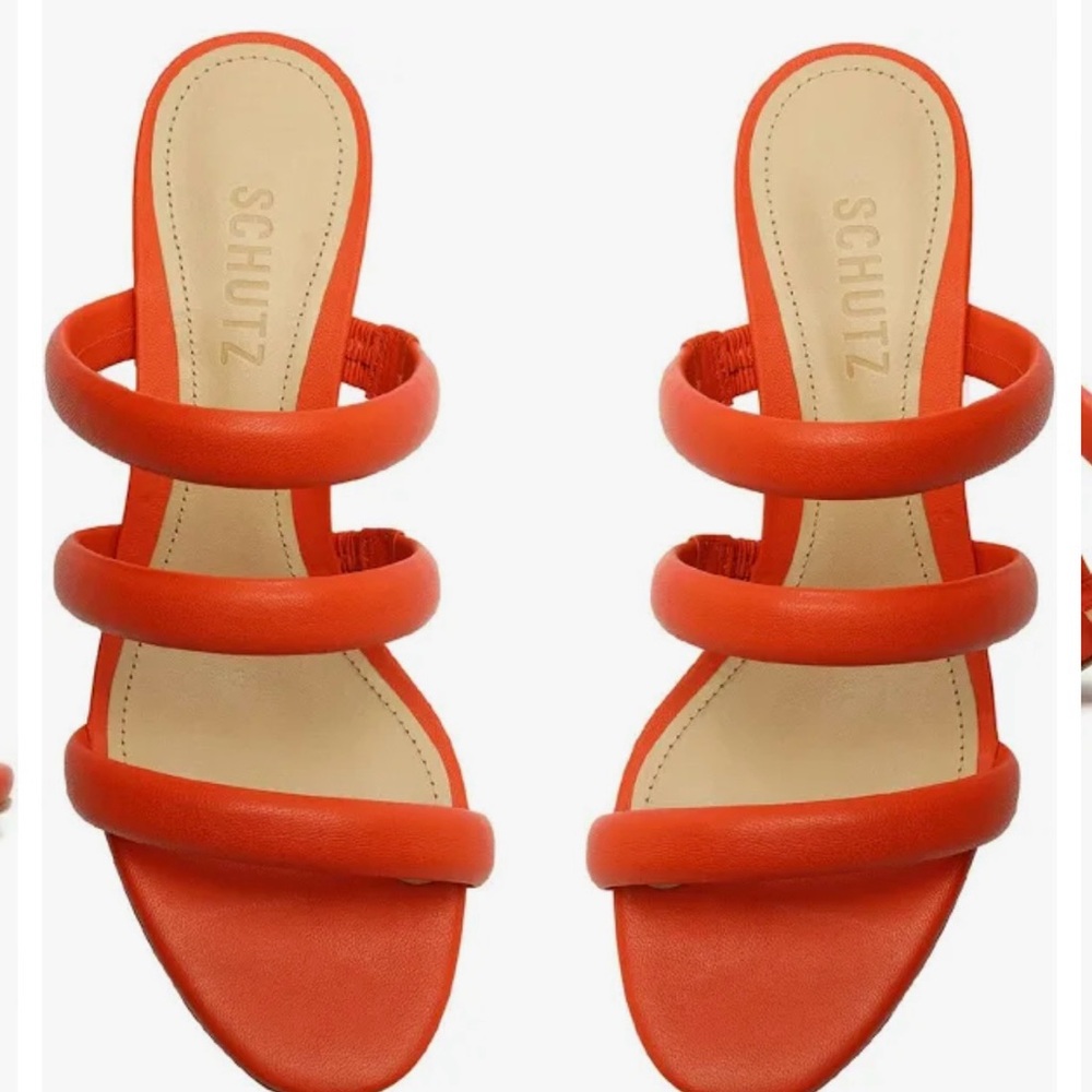 🧡SCHUTZ leather slide sandals, block heel tubular sandals!🧡🧡🧡
